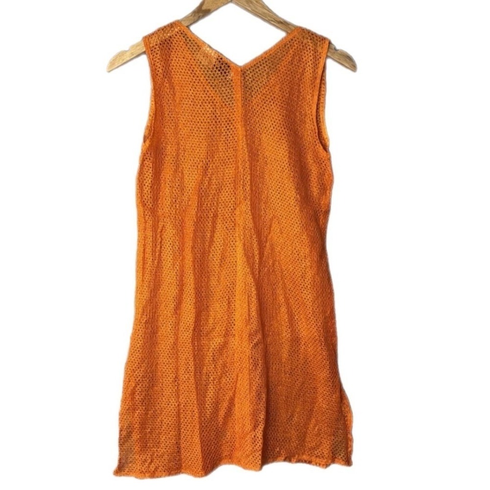 Y2K Trendy Looks Mesh Knit Tunic Women Medium Orange V-Neck Rayon Coverup - Picture 3 of 13